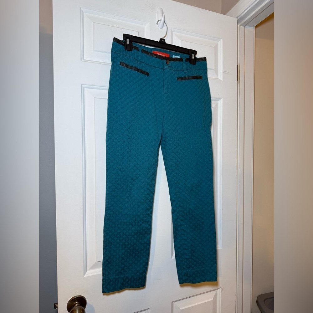 Anthropologie Cartonnier Charle Ankle Pants Textured Teal Size 6 Faux Leather